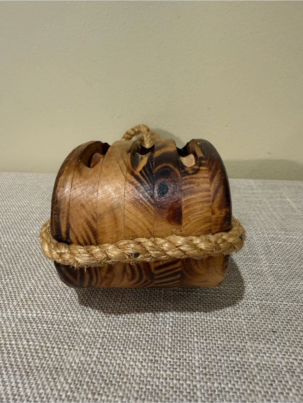 Vintage Wood Triple Sheave Pulley Block Nautical Decor⁠